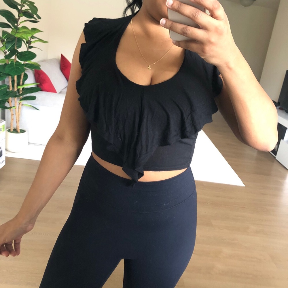 Women’s Black Ruffle Crop Top